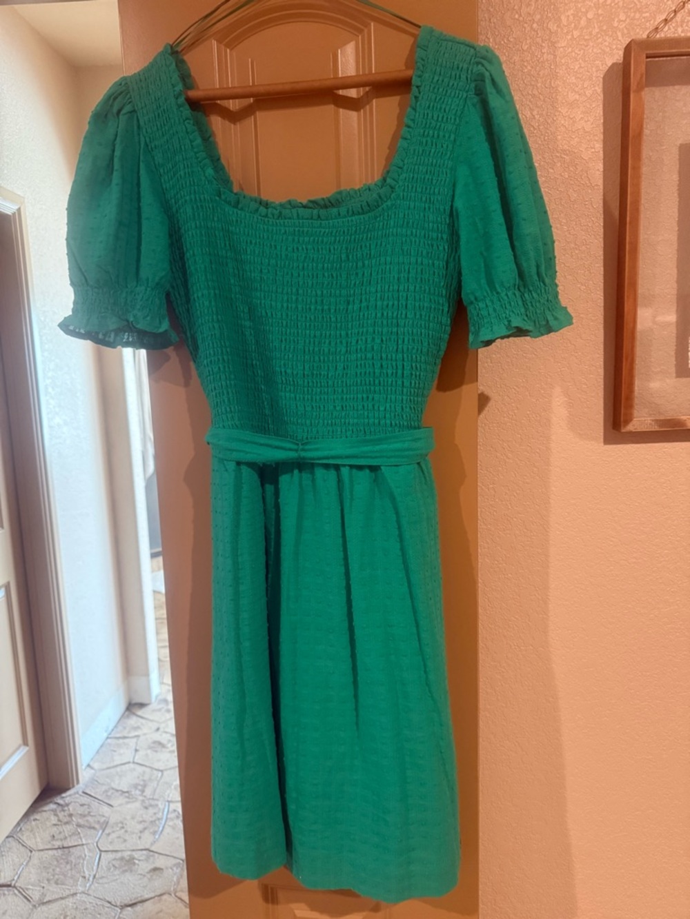 Draper James Green Smocked Puff Sleeve Dress Size Small
